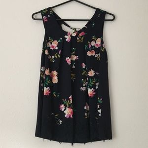 NWOT Janet Chung Floral Tank with Tie Back